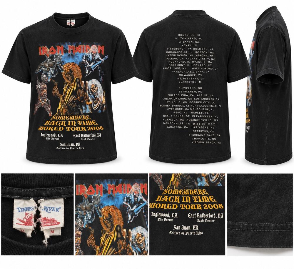 Iron Maiden Somewhere Back in Time 2008 World Tour T Shirt Mens M Tour Dates